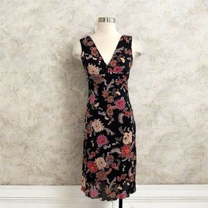 Vintage Ruby Rox Black Paisley Floral Midi Dress Wrap Lettuce Medium M